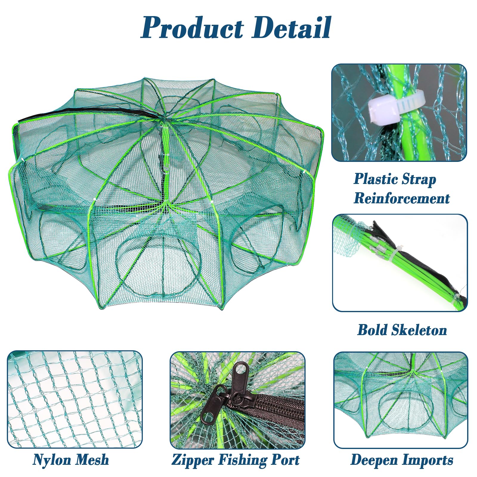 Amazon.com : 10 Sides 10 Holes Fishing Bait Trap, 32 * 10 Inch Portable  Folded Fishing Nets for Minnow Crab Shrimp Crawdad, Upgrade Nylon Mesh Net  Fishing Equipment : Sports & Outdoors