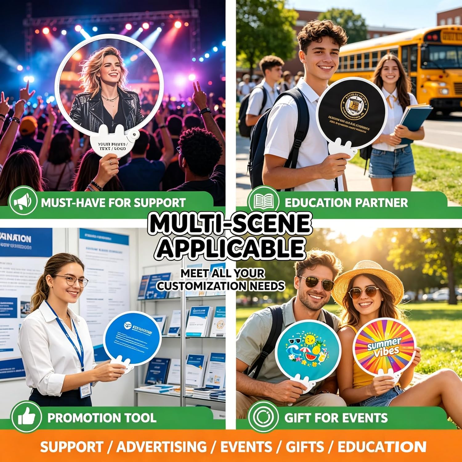 20Pcs Custom Folding Hand Fans, Personalized Round Handheld Fan in Bulk with Logo/Text/Photo, Foldable Pocket Flying Disc Fan for Trade Shows, Wedding Favors, Advertising & Summer Events (20)