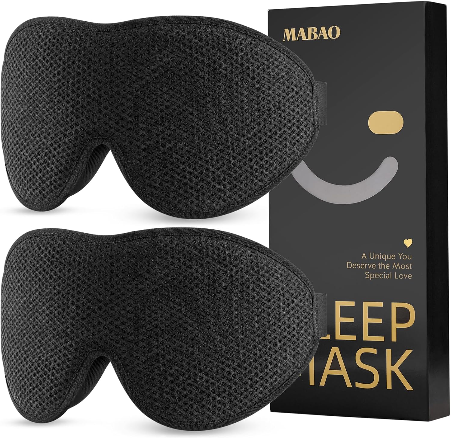 2 Packs Sleep Mask for Side Sleeper, Eye Mask for Sleeping Women Men, 3D Contoured Cup No Eye Pressure 100% Light Blocking Sleeping Mask with Adjustable Strap Night Blindfold Flight, Nap, Black Black+black