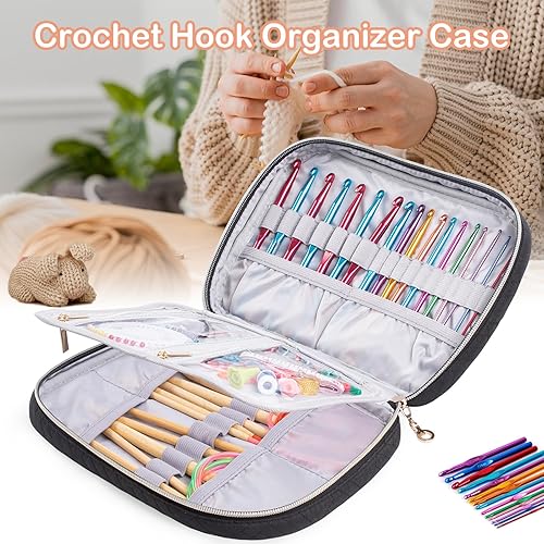 Miniatura 6 de MYBAGZING Gancho de ganchillo vacío  Estuche organizador de ganchillo acolchado  Soporte de gancho de ganchillo para agujas de tejer circulares,