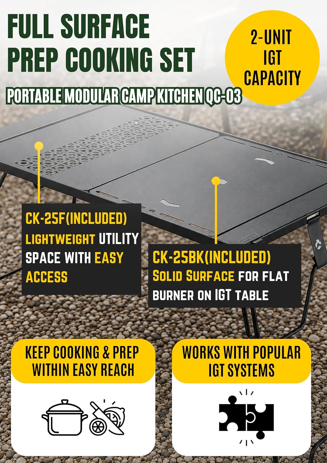 CAMPINGMOON QC-03 IGT Table Set 2 Unit Modular Camping Table CK-25BK Top Plate CK-25F IGT Inserts Removable Legs Outdoor Camp Kitchen image 3
