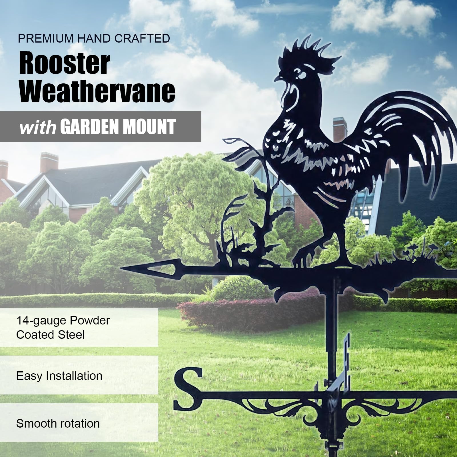 Wetterhahn - Robuste Metall Windfahne zur Wettervorhersage - Wetterfahne mit Halterung - Dekofigur für Hof, Terrasse und Dach - Retro Hahn Design