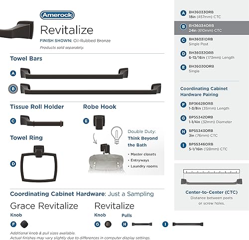 Miniatura 4 de Amerock BH36034ORB  Barra de Toalla de Bronce Aceitado  Toallero de 610 mm (24 pulg.)  Revitalize  Portarrollos de Baño  Accesorios de Baño