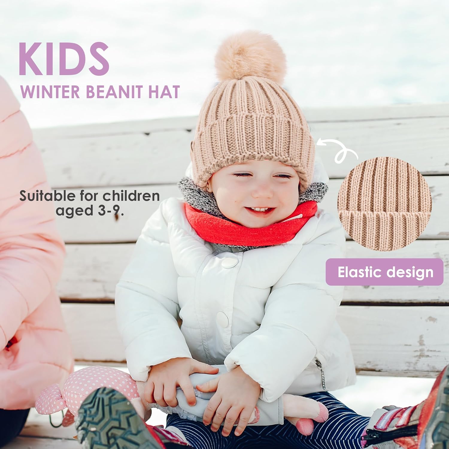 Children's Winter Warm Pompom Hat Fleece Lined Knit Beanie for Kids Aged 3-9, Perfect for Boys and Girls - Image 6