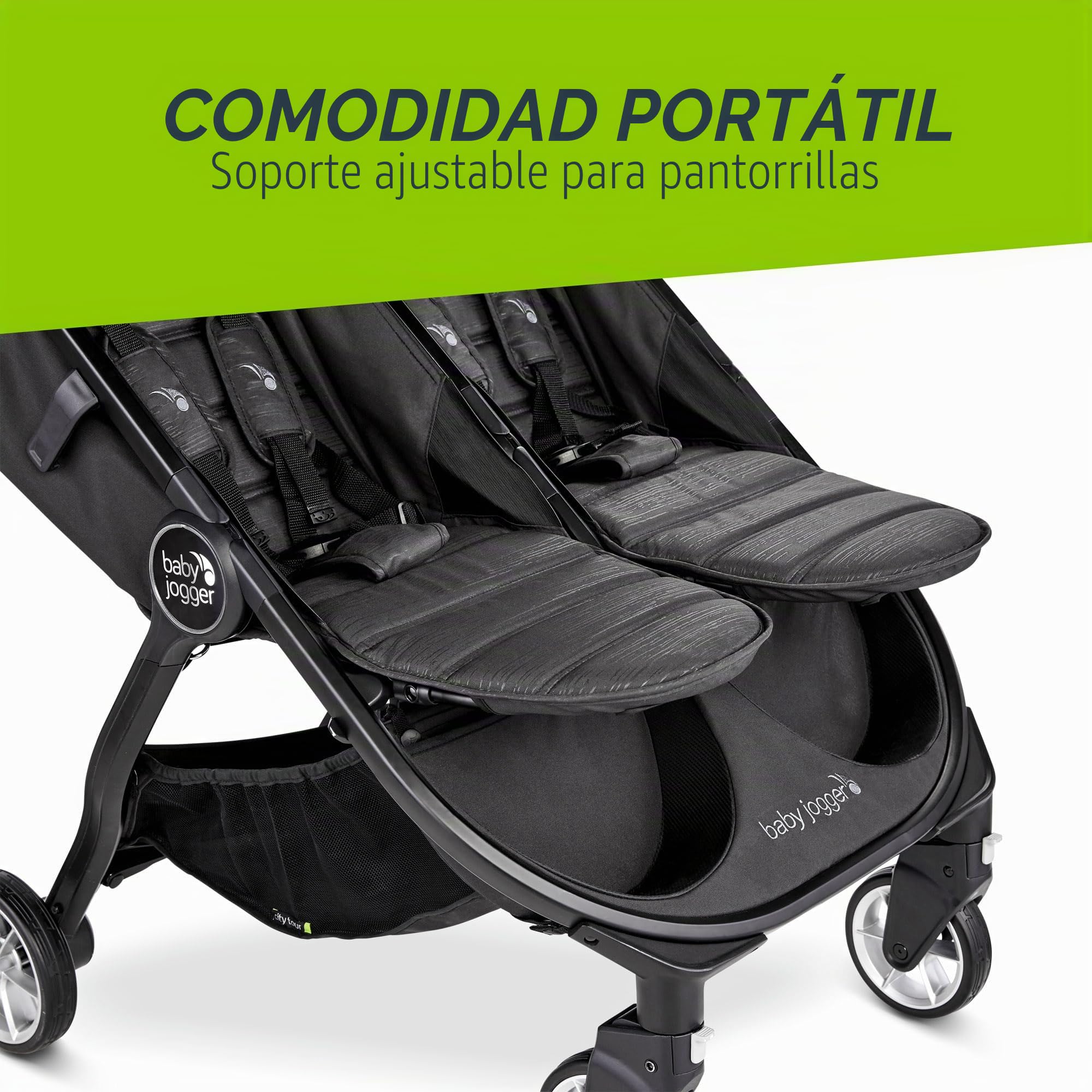 Baby Jogger City Tour 2 Doble Cochecito Doble para Hermanos y Hermanas para Viajar | Cochecito gemela ligero, plegable y portátil | Pitch Black (negro)
