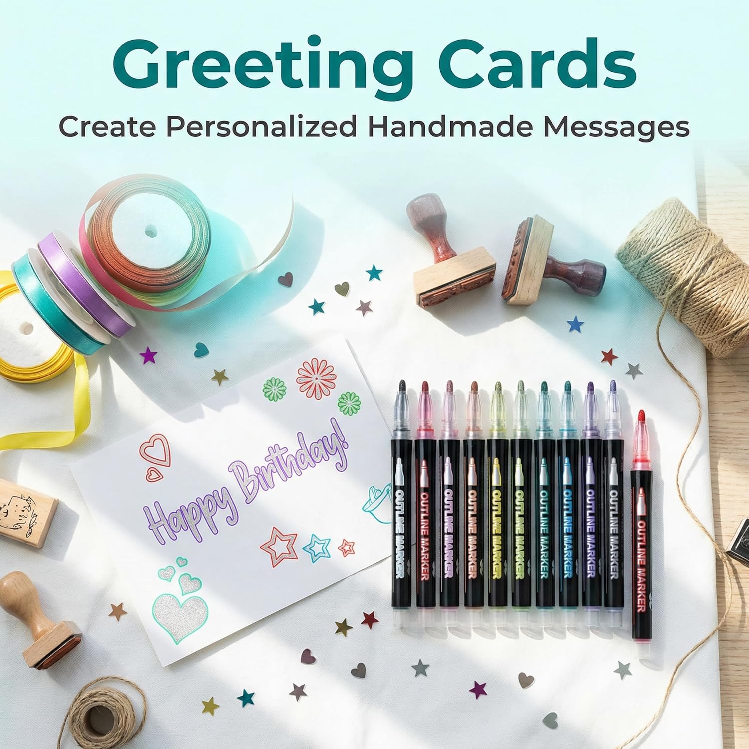 Dreamy Sparkla Dual-Line Outline Marker Set 12/24/36/48 Colors Shimmer Glitter Highlighters Contours Pen Double Line Outlining Markers For Easter Greeting Cards, DIY Doodling (48Colors)