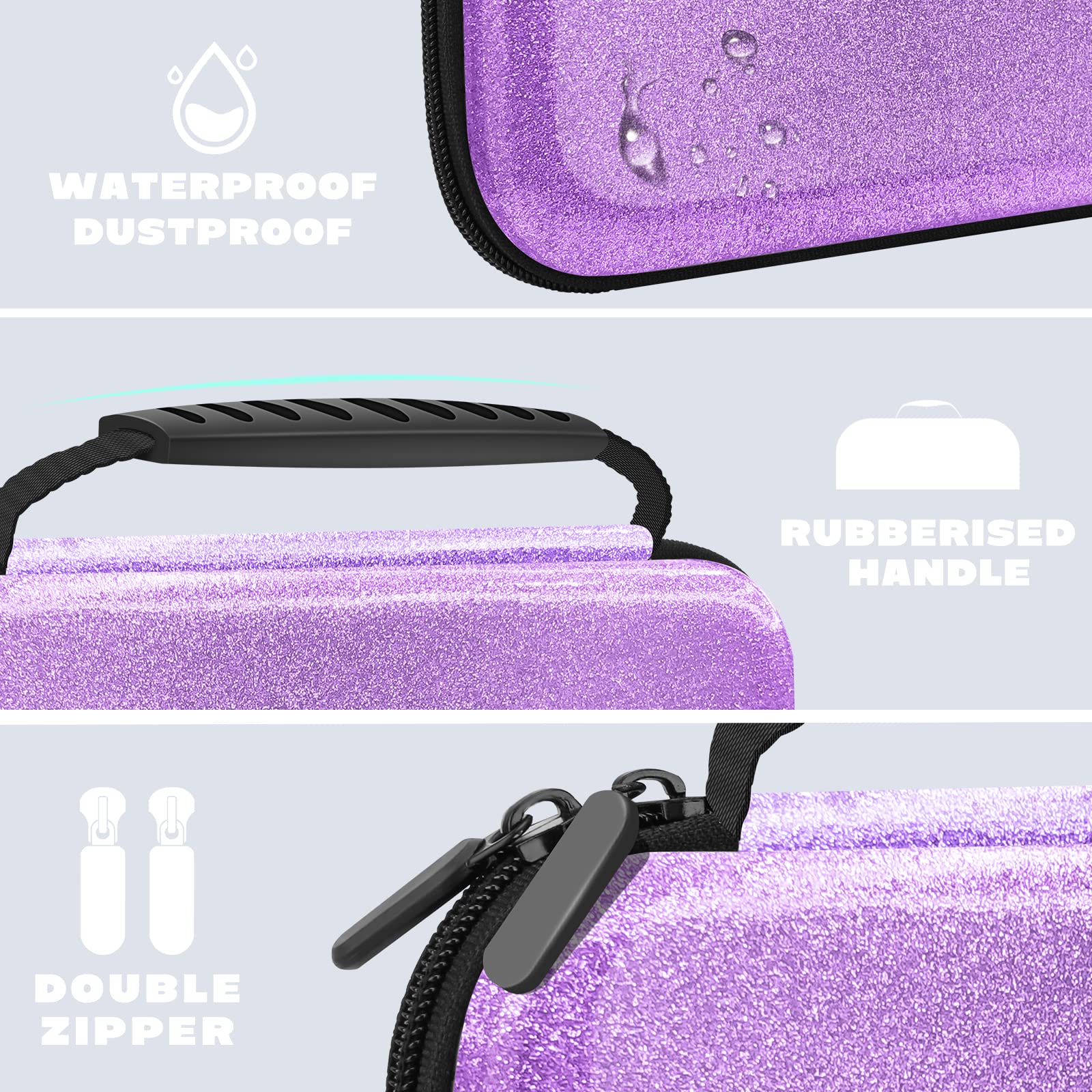 Homicozy Glitter Carrying Case Compatible With Nintendo Switch OLED & Console - Protective Hard Travel Shell Pouch for Accessories, Gaming Case for Girls