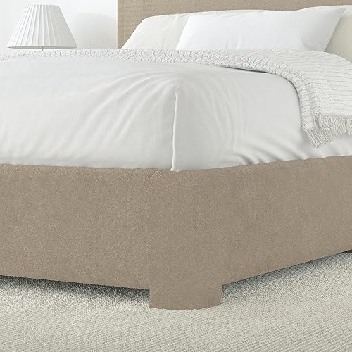Miniatura 5 de BarnFurin Cloud Boucle - Base de cama de tamaño matrimonial, plataforma tapizada con cabecero, esquinas redondeadas suaves, no requiere somier,