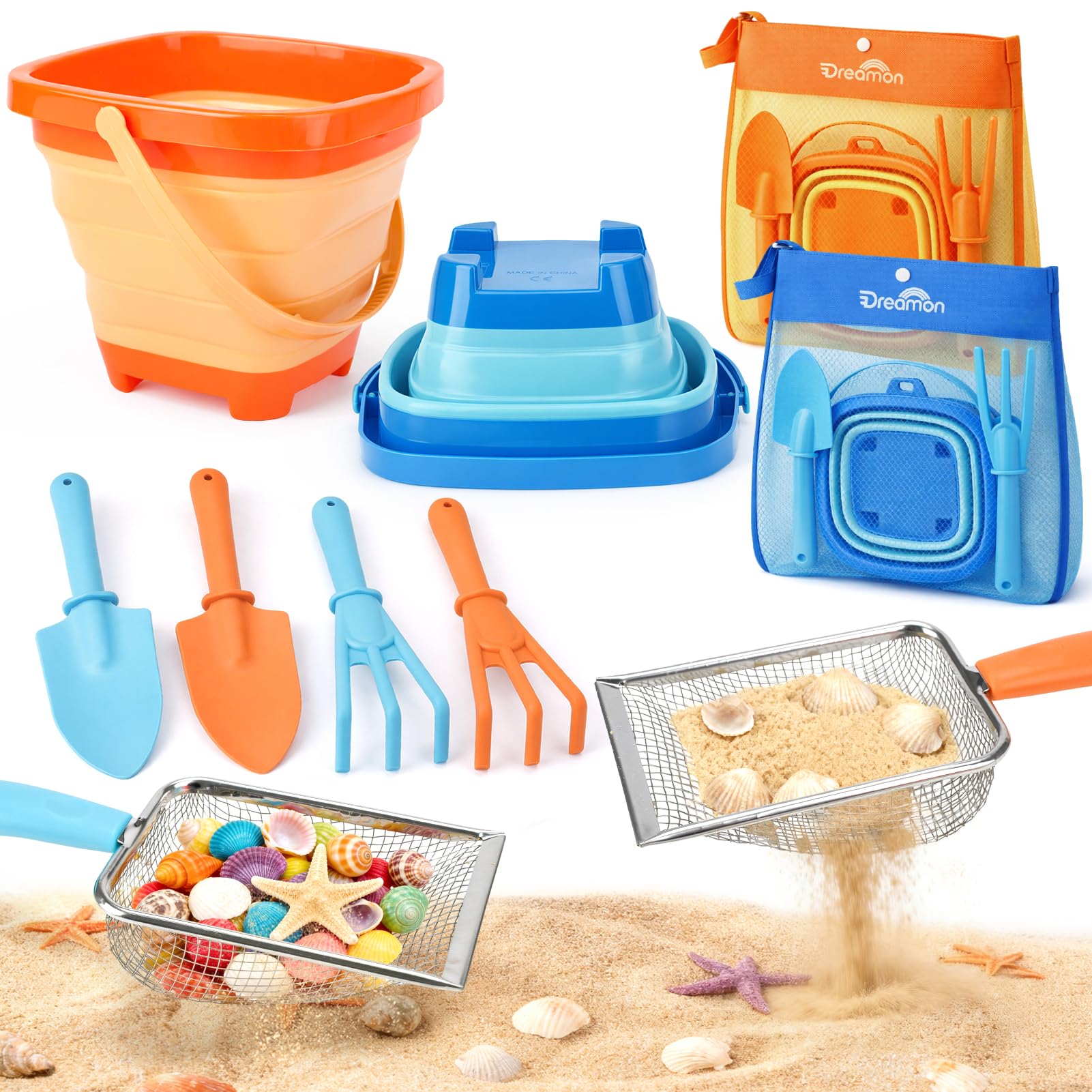 Dreamon Sandspielzeug Sandkasten Spielzeug Kinder 3 4 5 Jahre Strandspielzeug Kinder Mit Faltbarer Eimer Sandsieb Schaufel Rechen Strand Spielzeug