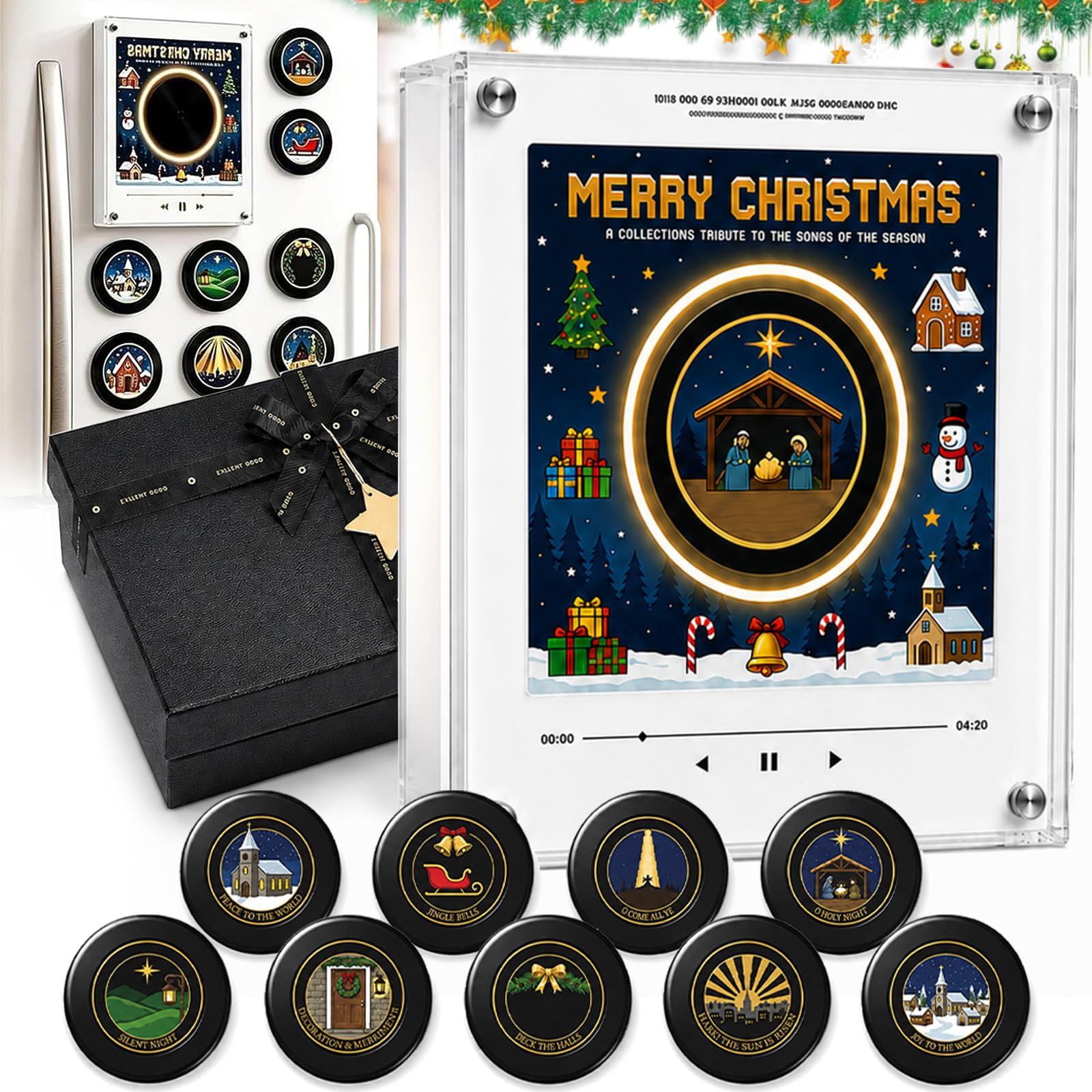 Christmas Magnetische Kühlschrank Vinyl Spieluhr Weihnachten - 9 Discs (Christmas-B)