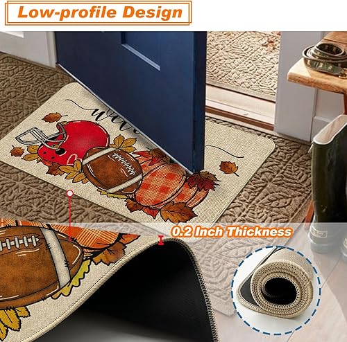Miniatura 8 de Baccessor Tapete de fútbol de otoño para interiores y exteriores, diseño de calabaza, otoño, deportes, día de juego, bienvenida, puerta delantera,