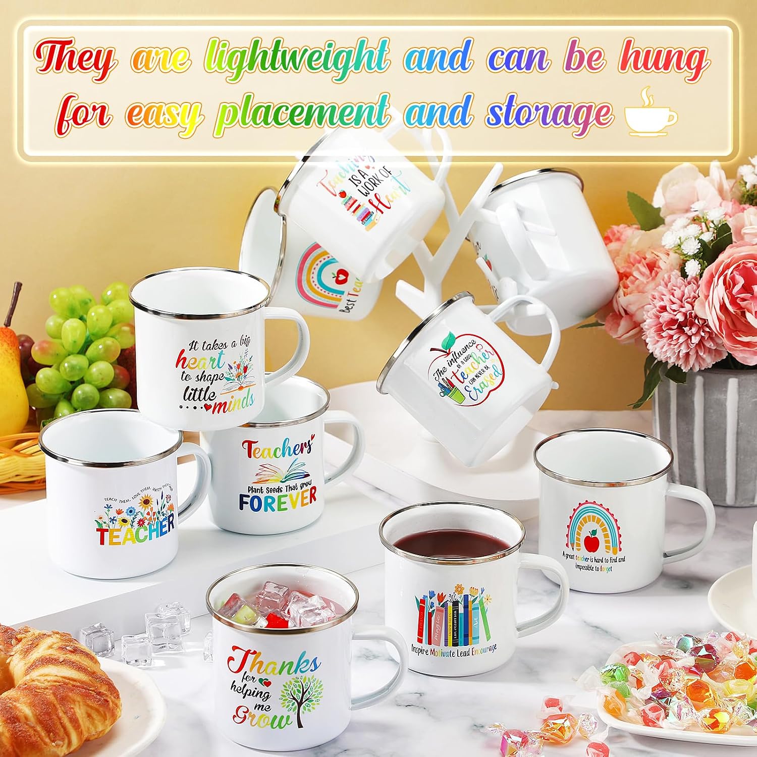 Zhehao 10 Pcs Teacher Appreciation Gifts in Bulk 11 oz Enamel Coffee Mug End of Year Gifts for Teachers from Students Holiday Coffee Cups Presents for Women