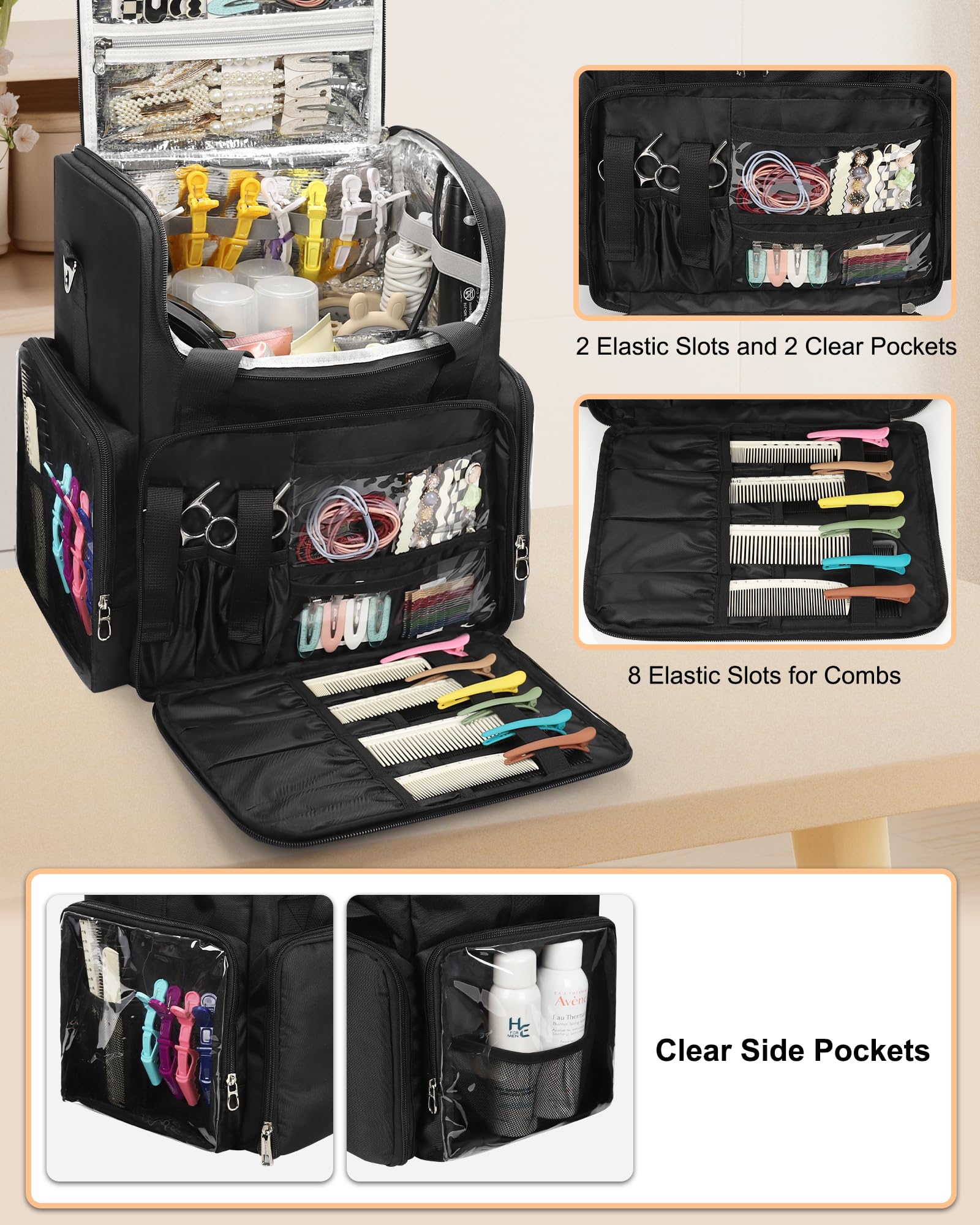 Relavel Friseur-Reisetasche Profi Friseurkoffer Friseurwerkzeugtasche Aufbewahrungsorganizer für Friseur-Essenziale, Barber-Zubehör mit Anpassbaren Trennwänden und Schulterriemen
