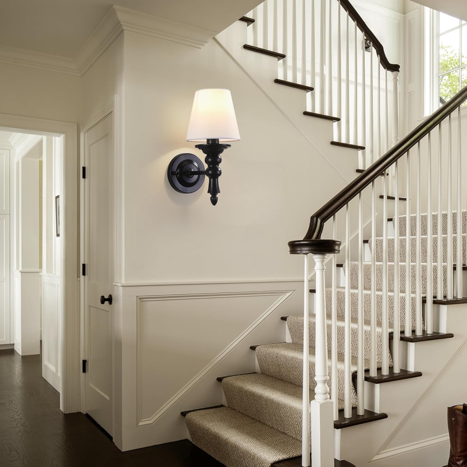 Sconces Wall Decor Set of 2, Vanity Lights for Bathroom Over Mirror, Wall Lights for Bedroom Living Room Hallway Front Porch Decor, Wall Lamps Light Fixtures, Candle Sconces with Fabric Shades, Black