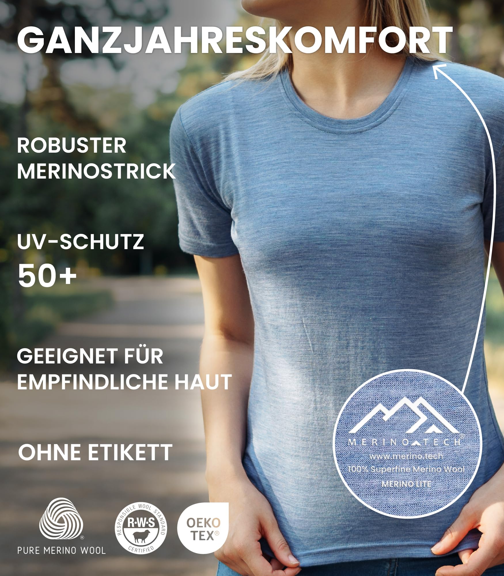 100% Merino Shirt Damen V-Ausschnitt - Merino Unterwäsche Damen - Sportshirt Wandershirt Schnell Trocknend, Atmungsaktiv, Anti Schweiss