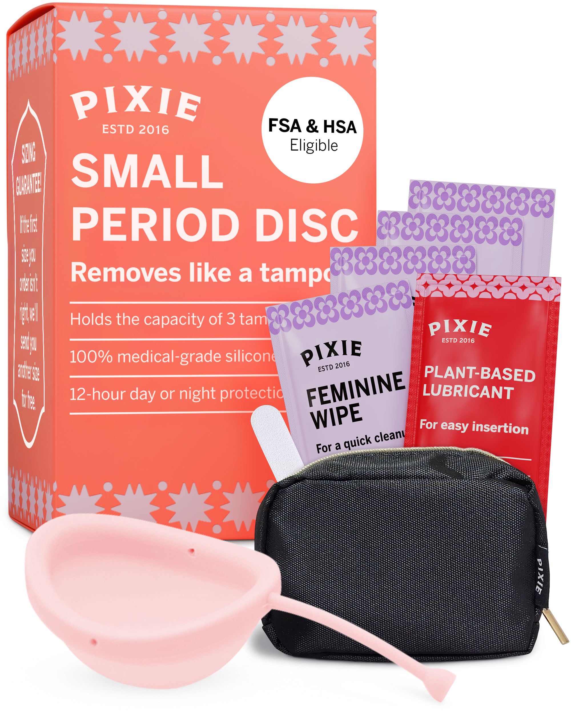 Pixie Cup Menstrual Disc - No Metals or Toxins - 100% Medical-Grade Silicone - Ranked 1 for Most Soft Reusable Period Disc - Removes Like a Tampon - Wear 12 Hours - Capacity of 3 Tampons (Small)