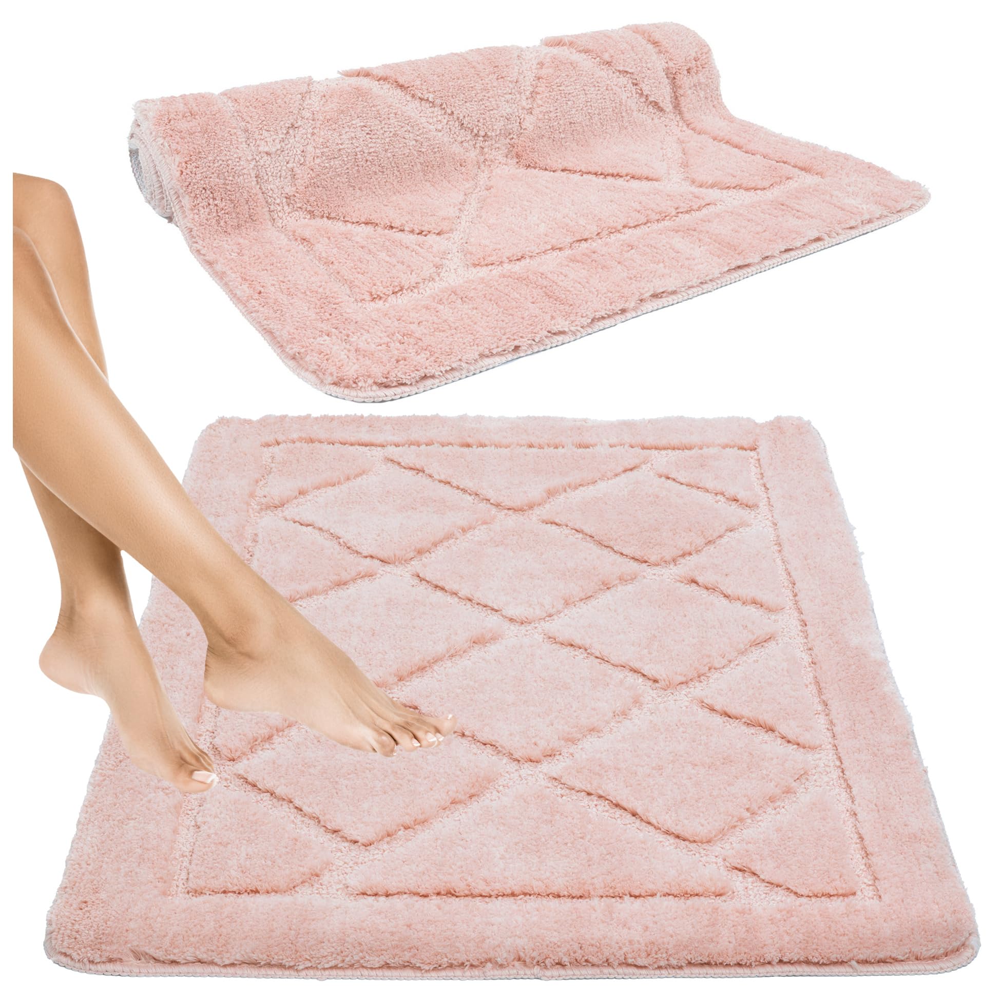Badematte Soft – Badteppich Weich Flauschig – Rutschfester Badezimmerteppich – Angenehm im Griff – Leicht zu Reinigen – Waschmaschinengeeignet - Badematten - Teppish - 60x100 cm Rosa
