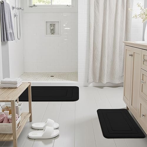 Miniatura 9 de Cupic Cupid Tapete de baño de espuma viscoelástica súper suave, tapete de baño negro antideslizante para suelo de baño, alfombras lavables a máquina