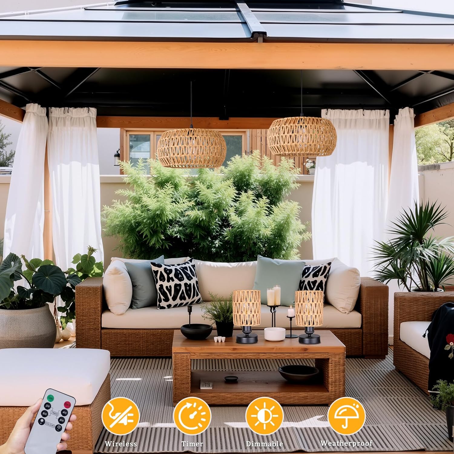 Battery Operated Outdoor Chandelier,Battery Operated Pendant Light with Remote Control, No Wiring Outdoor Hanging Light for Porch Patio Gazebo (13" 2Pack)