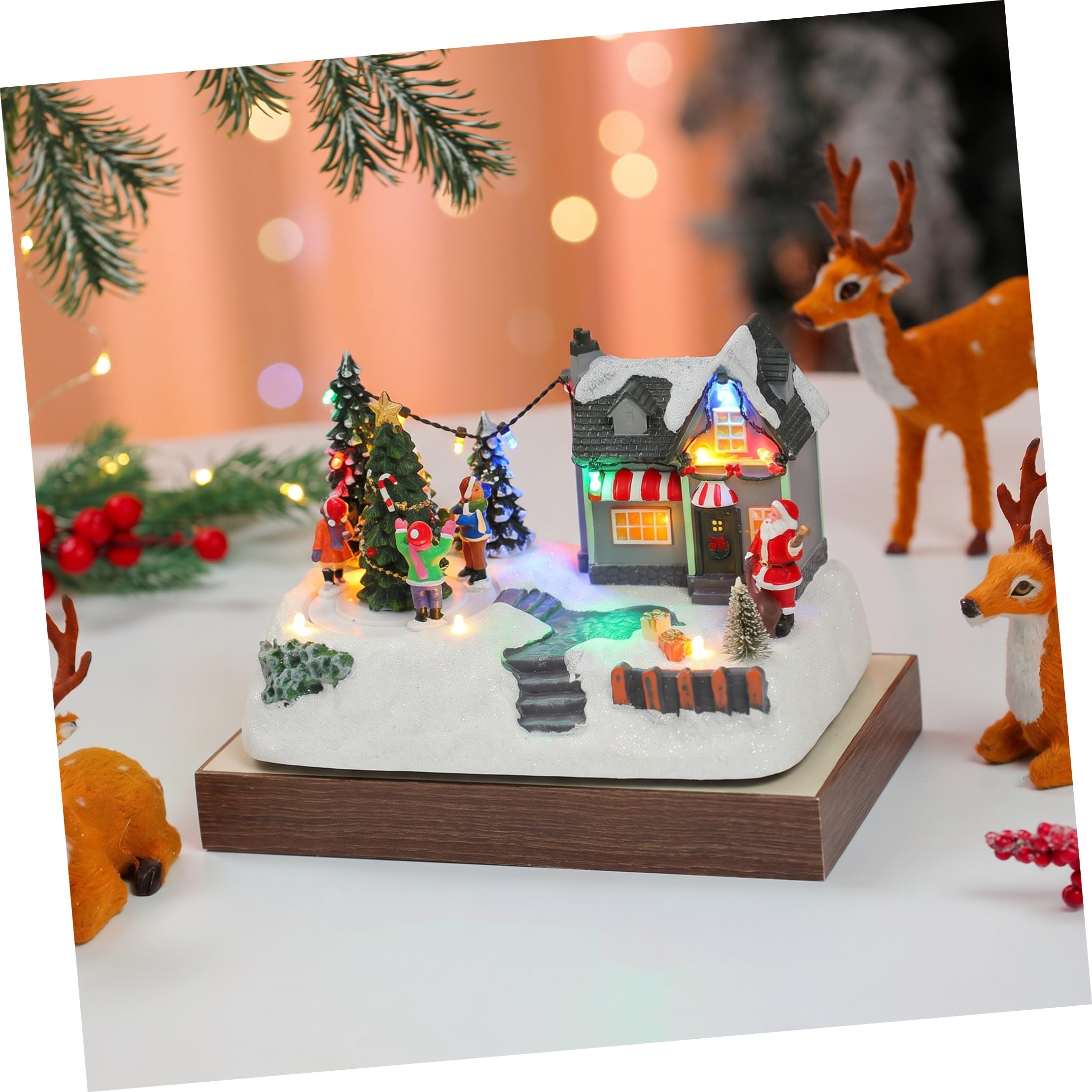 TOYANDONA Casa Natalizia in Resina con Luce, Decorazione da Tavolo