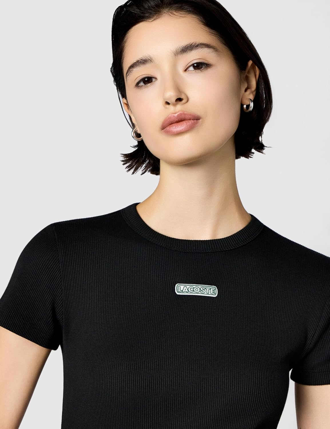 Lacoste Womens Slim Fit Ribbed T-Shirt - Image 3