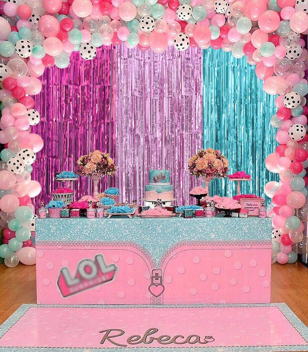 blf Surprise Party Decorations Fuchsia Pink Aquamarine Fringe Curtains Party Decorations Foil Curtain Photo Booth Pink Birthday Decorations (3 Pack 3.2 X 6.6 ft)
