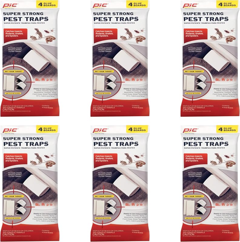Trampas para plagas súper fuertes, 4 placas adhesivas, paquete de 6, captura insectos, cucarachas, serpientes, arañas y ratones, trampas adhesivas desechables para roedores para interiores y exteriores