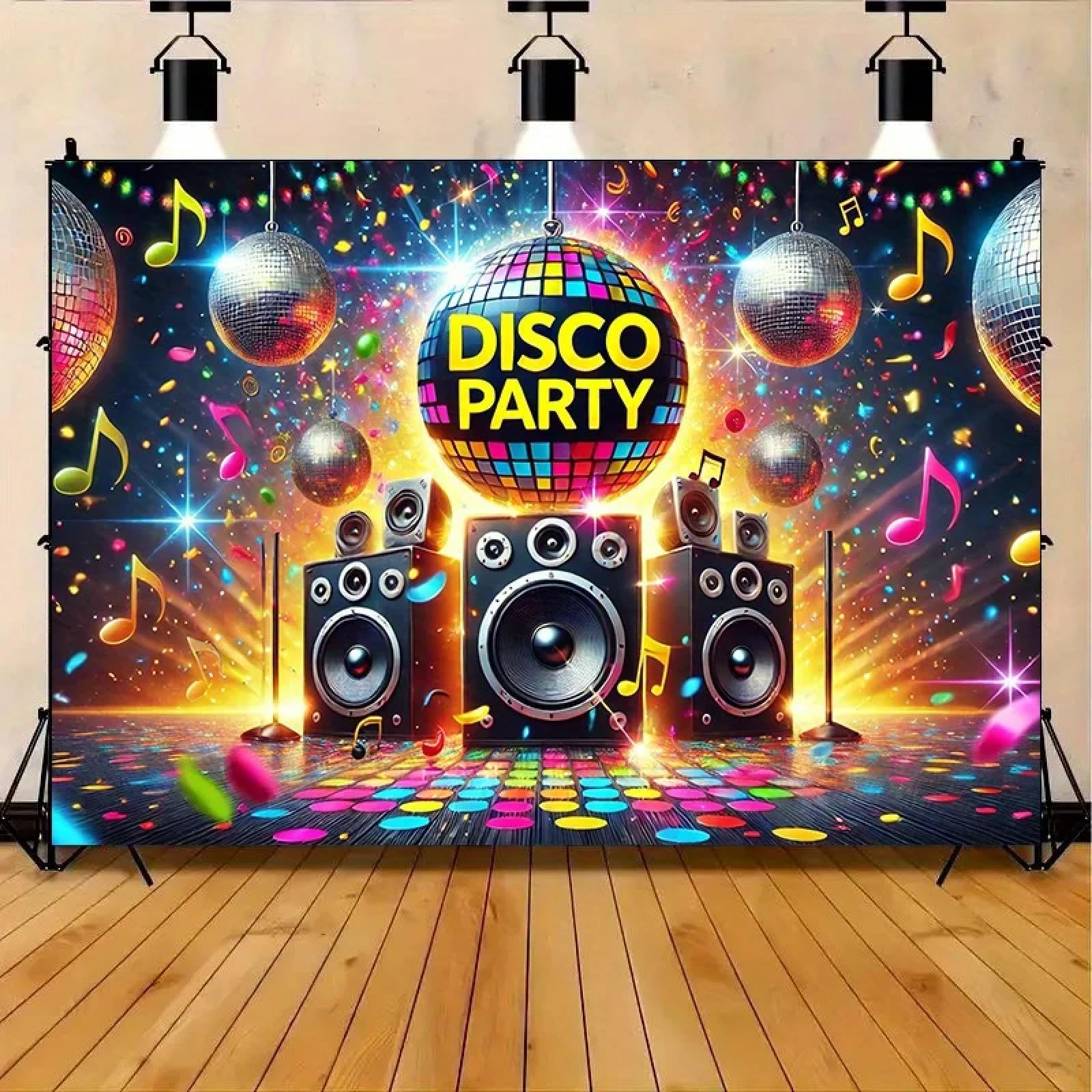 1 Banner de Fondo Fiesta Disco en Color 2D Adecuado para cumpleaños, Festivales y Fiestas con Varios tamaños Elegir