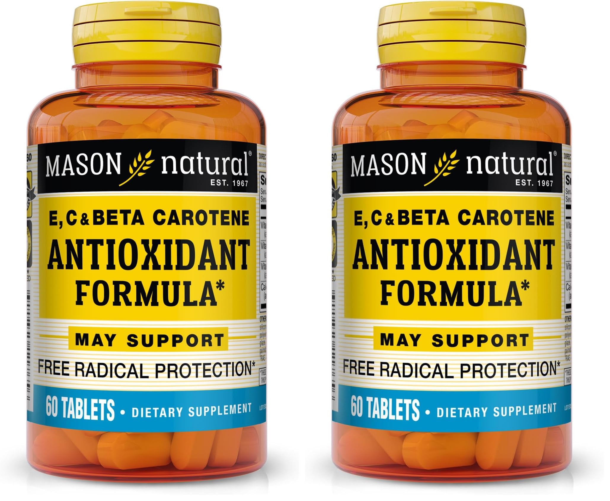 MASON NATURAL Vitamin E, C & A (Beta Carotene) - High Potency Antioxidant Formula to Fight Free Radicals and Support Overall Health*, 60 Tablets (Pack of 2) 60 Count (Pack of 2)