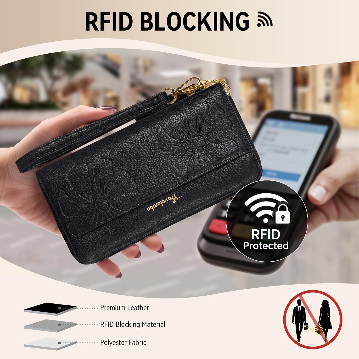 Travelambo Wristlet Wallet Women RFID Bifold Large Capacity Clutch Purse image 3
