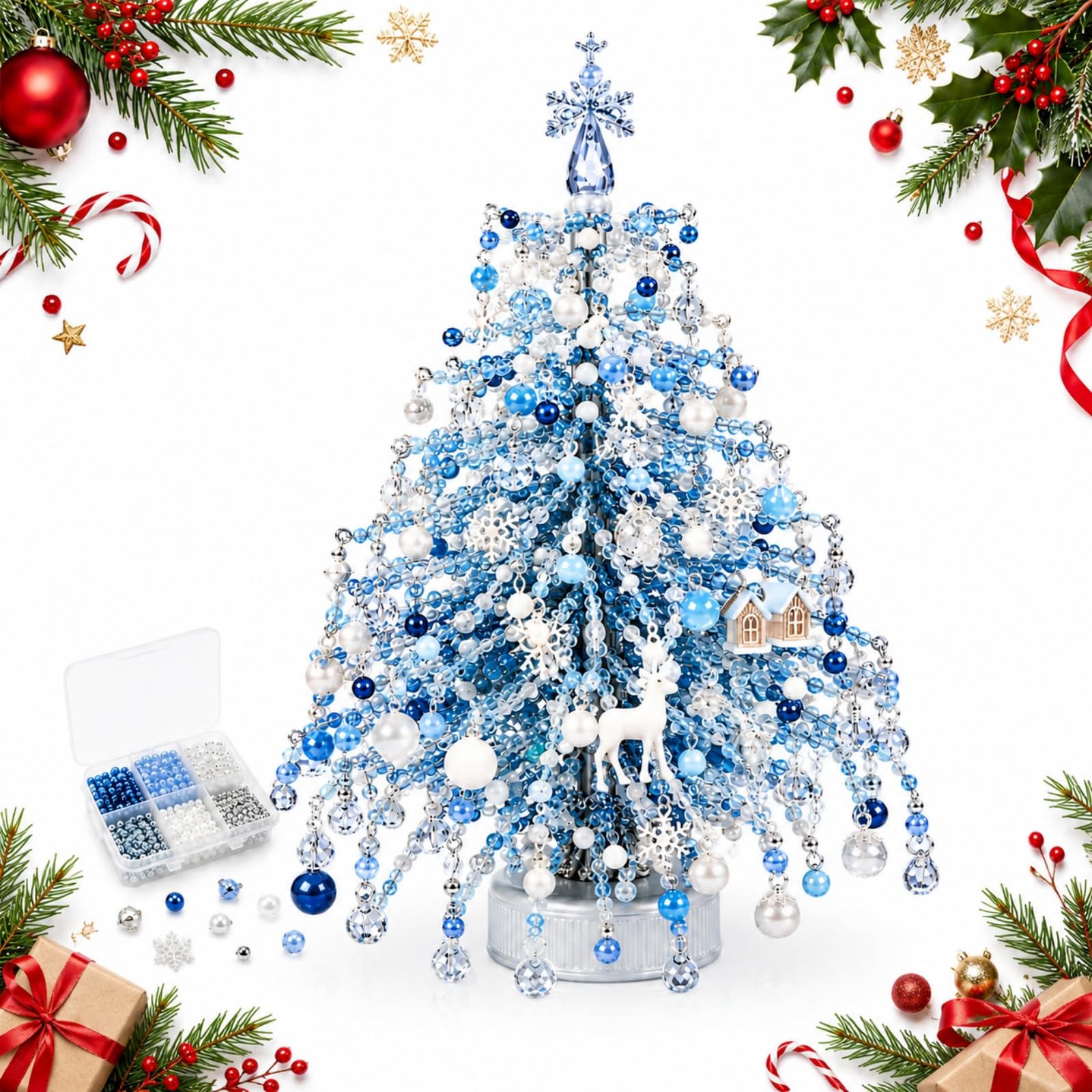 DIY Beaded Christmas Tree Kit with LED Light, Beginner Friendly (Winter)
