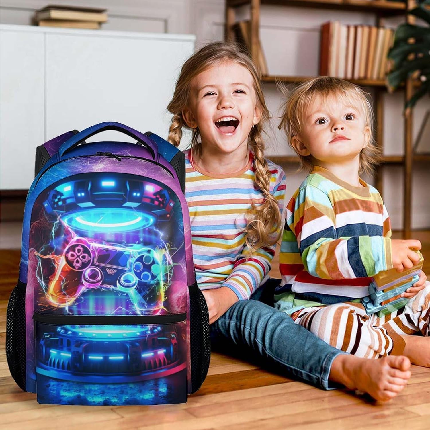 Boys Backpack for School - 17 Inches Colorful Gamer Backpacks for Kids, Gamer Lovers - Cool Gaming Bookbag for Elementary