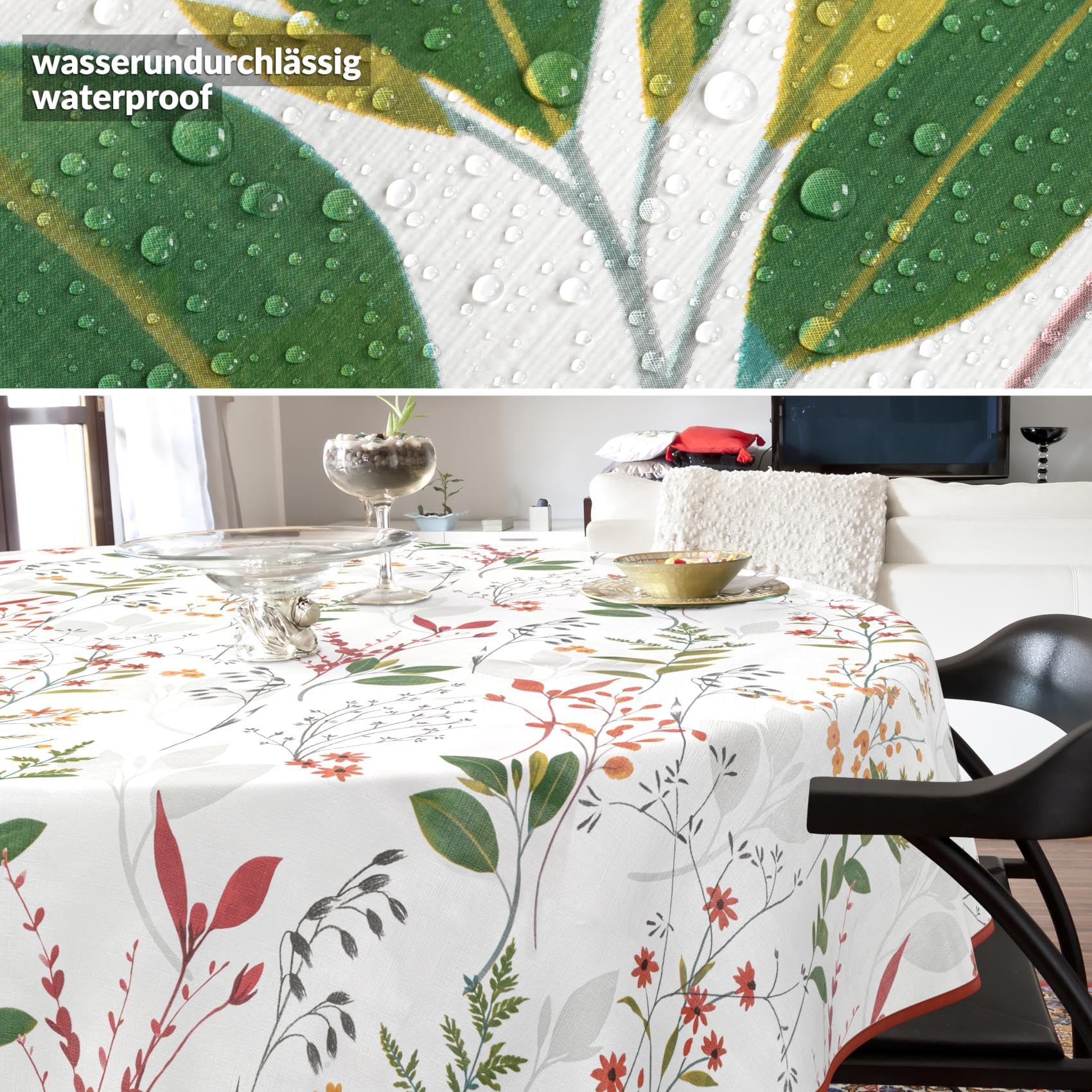 Mantel de Hule Lavable, fácil de Limpiar, Impermeable, Efecto Loto, para jardín, Natural, Redondo, 140 cm, con Dobladillo (Ribeteado)