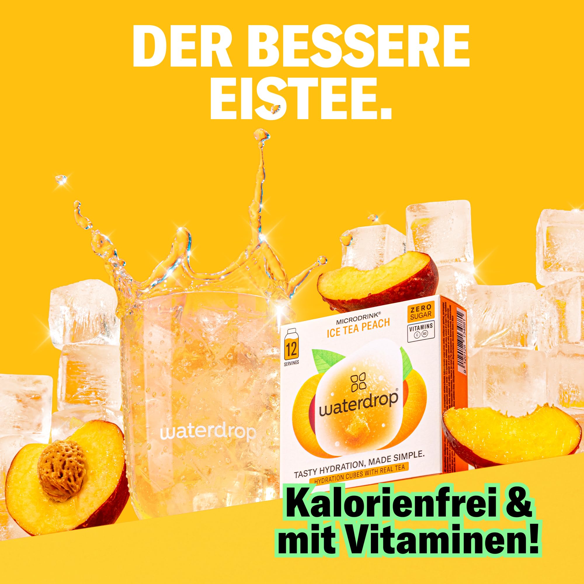 waterdrop® Eistee Mix - 36 Drops Pfirsich, Zitrone & Himbeere - zuckerfreier Durstlöscher & Alternative zu Sirup und Getränkepulver - Ice Tea mit Vitaminen & Schwarzem Tee für Wasser mit Geschmack