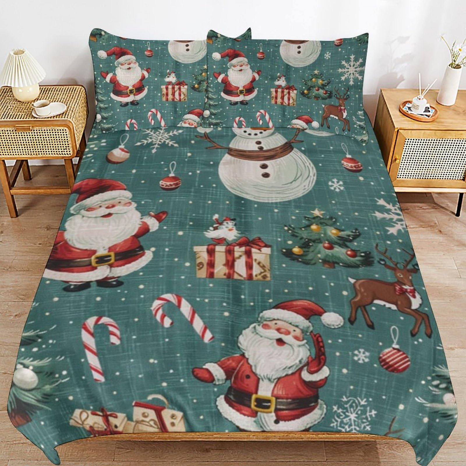 Regalos para niños: juego de cama de Navidad verde de 220 x 240 cm con fundas de almohada cómodas