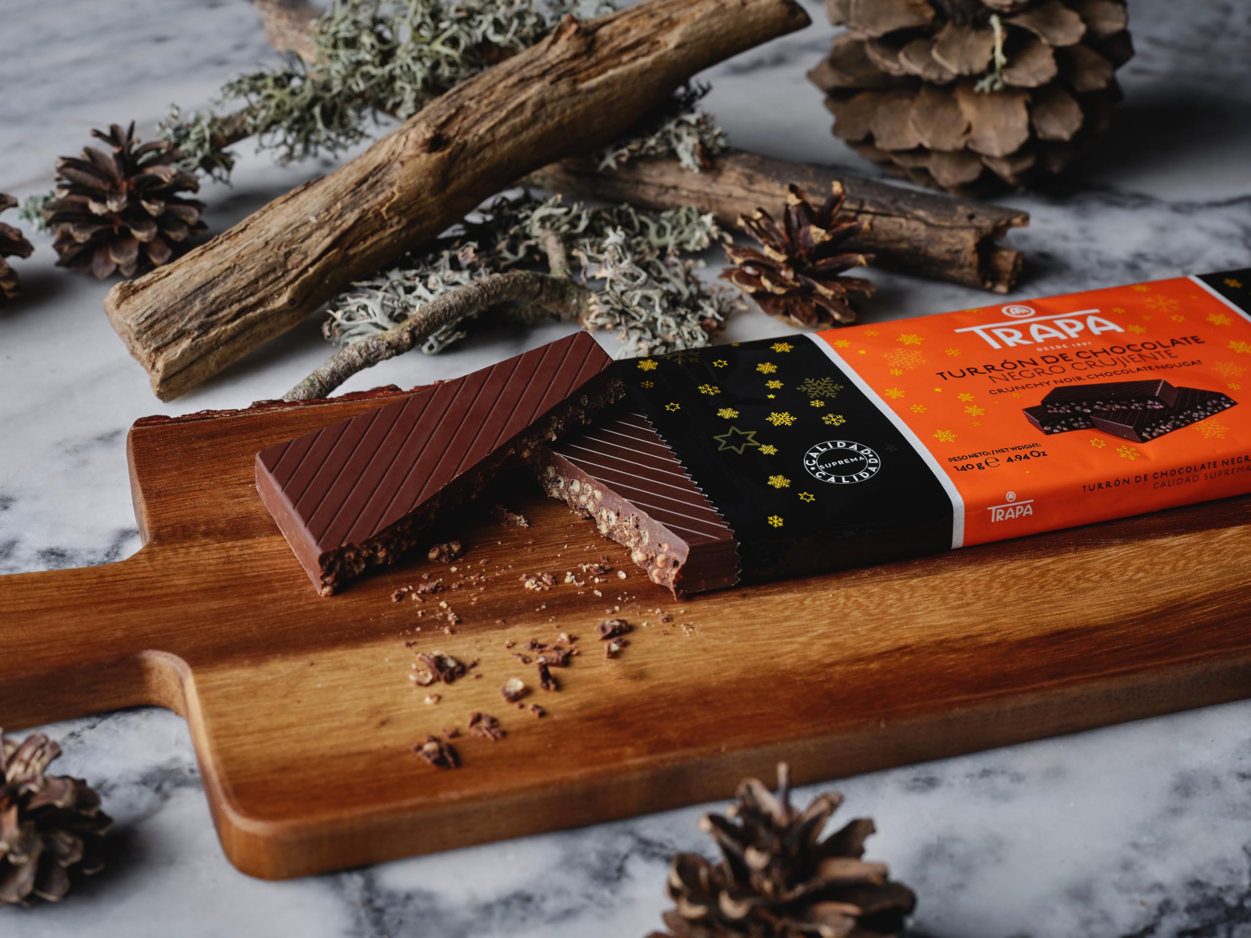 TRAPA | Turrón de Chocolate Negro Crujiente | 140 g | Sin Gluten y Sin Aceite de Palma