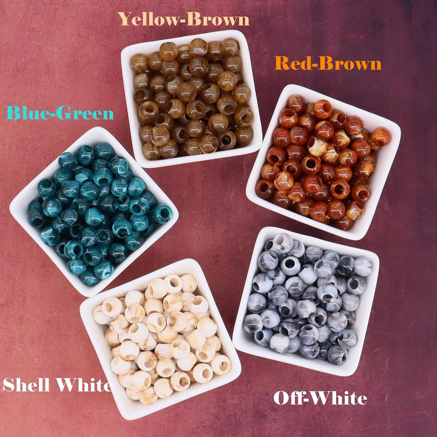150pcs 17mm Barrel Beads + 12mm Round Beads Macrame Large Hole Acrylic Mix Color for Craft Hair Beads African Beads Marble Texture (Hole: 5.5mm)