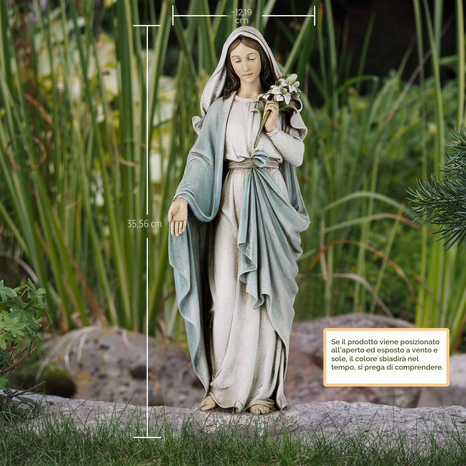 Grace4Joy Statua Madonna Beata Maria: statua della Madonna Vergine Maria, elegante decorazione per la casa, dipinta a mano, Santa Maria con gigli, collezione Renaissance.