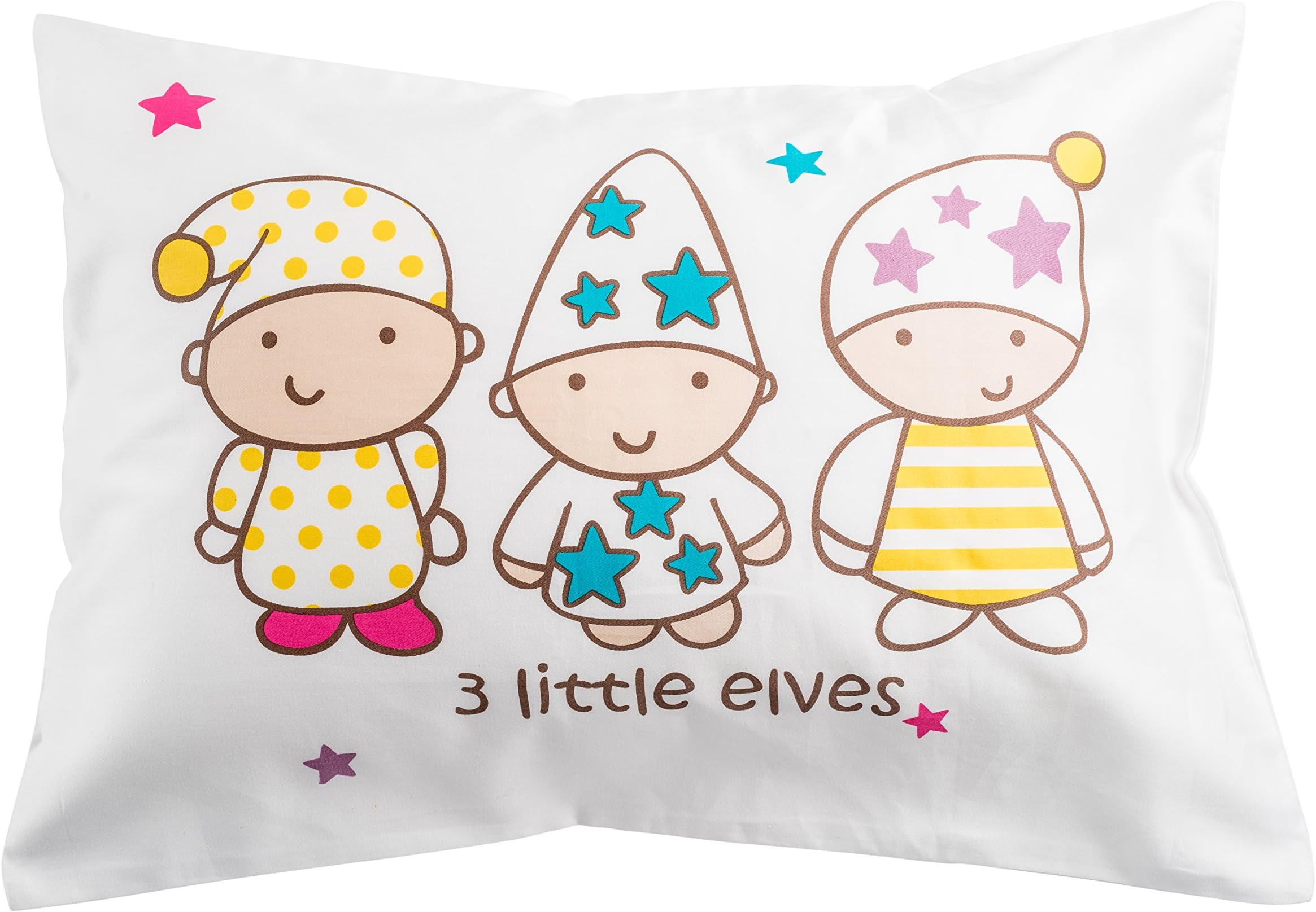 Toddler Travel Pillowcase 100% Softest Cotton Sateen Pillow Case, Covers 13"x18" or 14"x19", Toddler Baby Travel Pillows Naturally Hypoallergenic-Kids Design- Envelope Style Cases 400 TC (Elves)