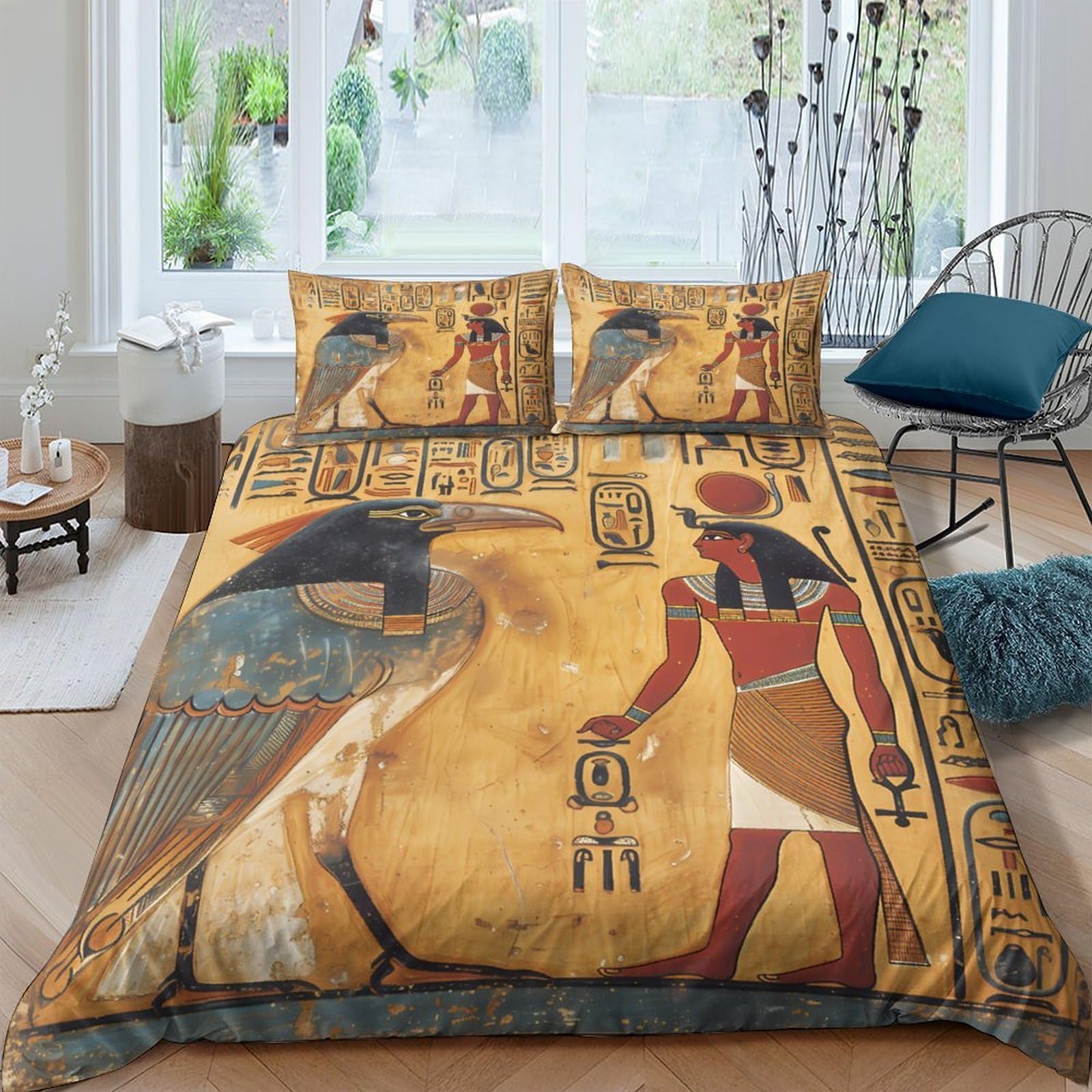 Ctjqhvkz Style-5 3D Printed Egyptian Pharaoh Fitted Sheet Microfiber Soft Breathable Ancient Hieroglyphs Mattress Cover For Bedroom Decor Single（135X200cm）