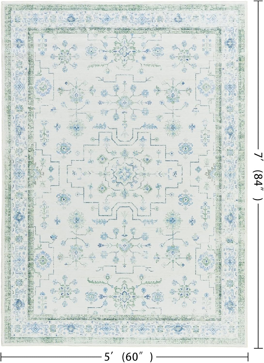 LAISE 5x7 Blue Coastal Rugs for Playroom Washable Bedroom Rug Non Slip Floral Rug for Living Room Neutral Floor Carpet for Living Room Bedroom Dining Room Dorm Office Nursery Playroom (Blue Green 5x7)