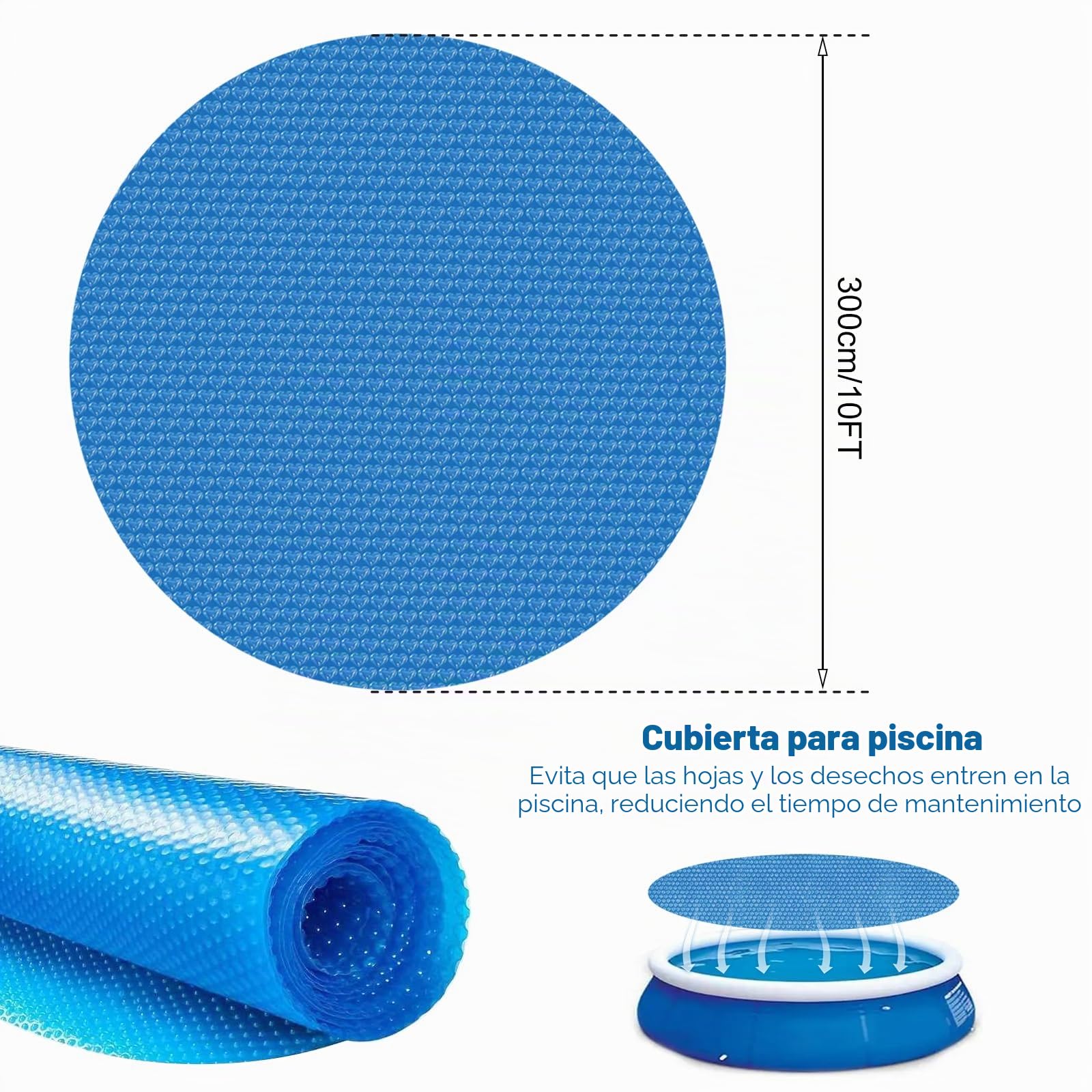 Cubierta de piscina redonda, cubierta protectora, cubierta solar para piscina, lámina de burbujas aislante, lámina aislante para piscina, gruesa y duradera, repele el polvo y las hojas, se puede