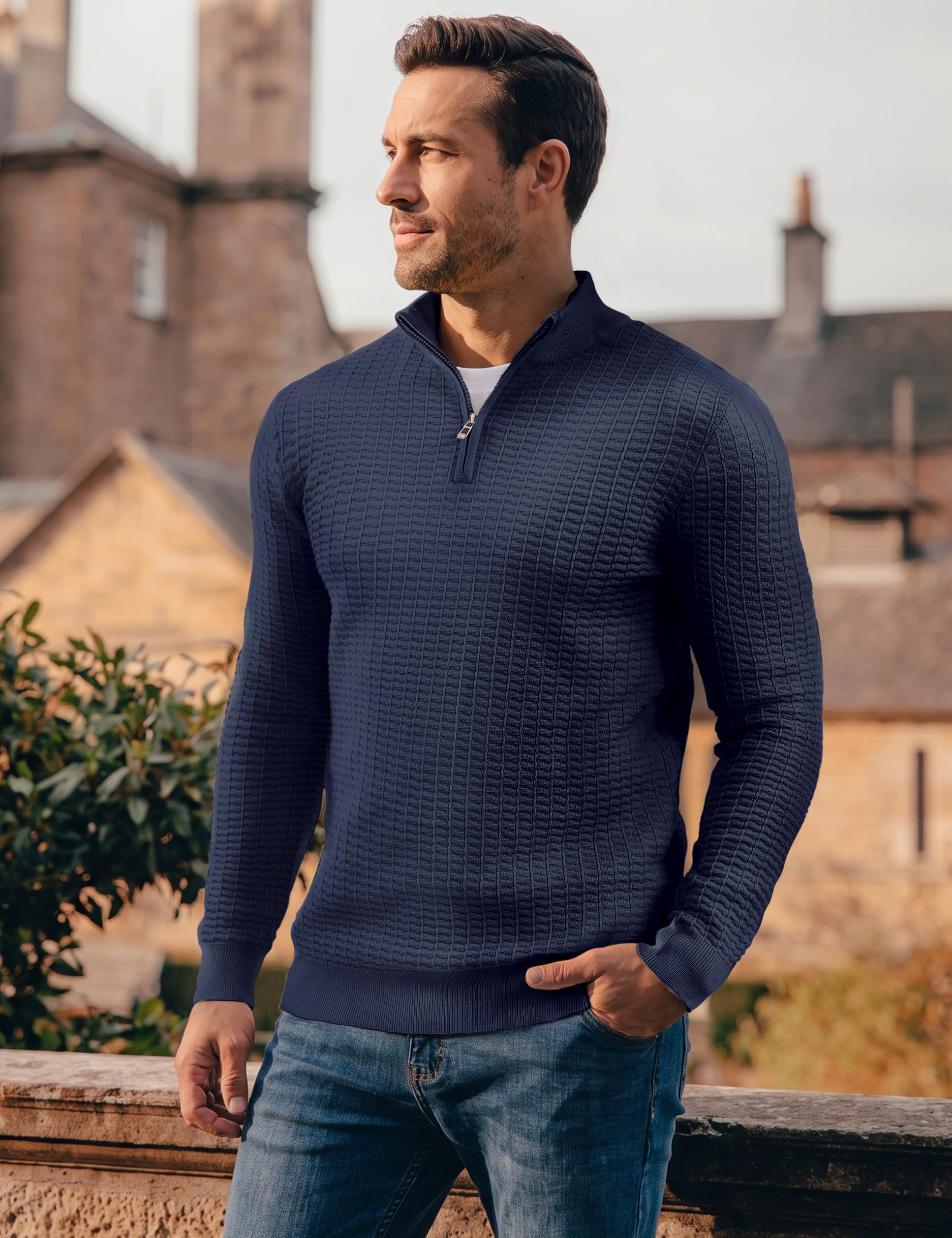 TACVASEN Pullover Herren 1/4 Zip Rollkragenpullover Reißverschluss Winter | Weicher Strick, Troyer mit 1/4 Zip, Stehkragen, Leichtes Anziehen, Alltag und Arbeit