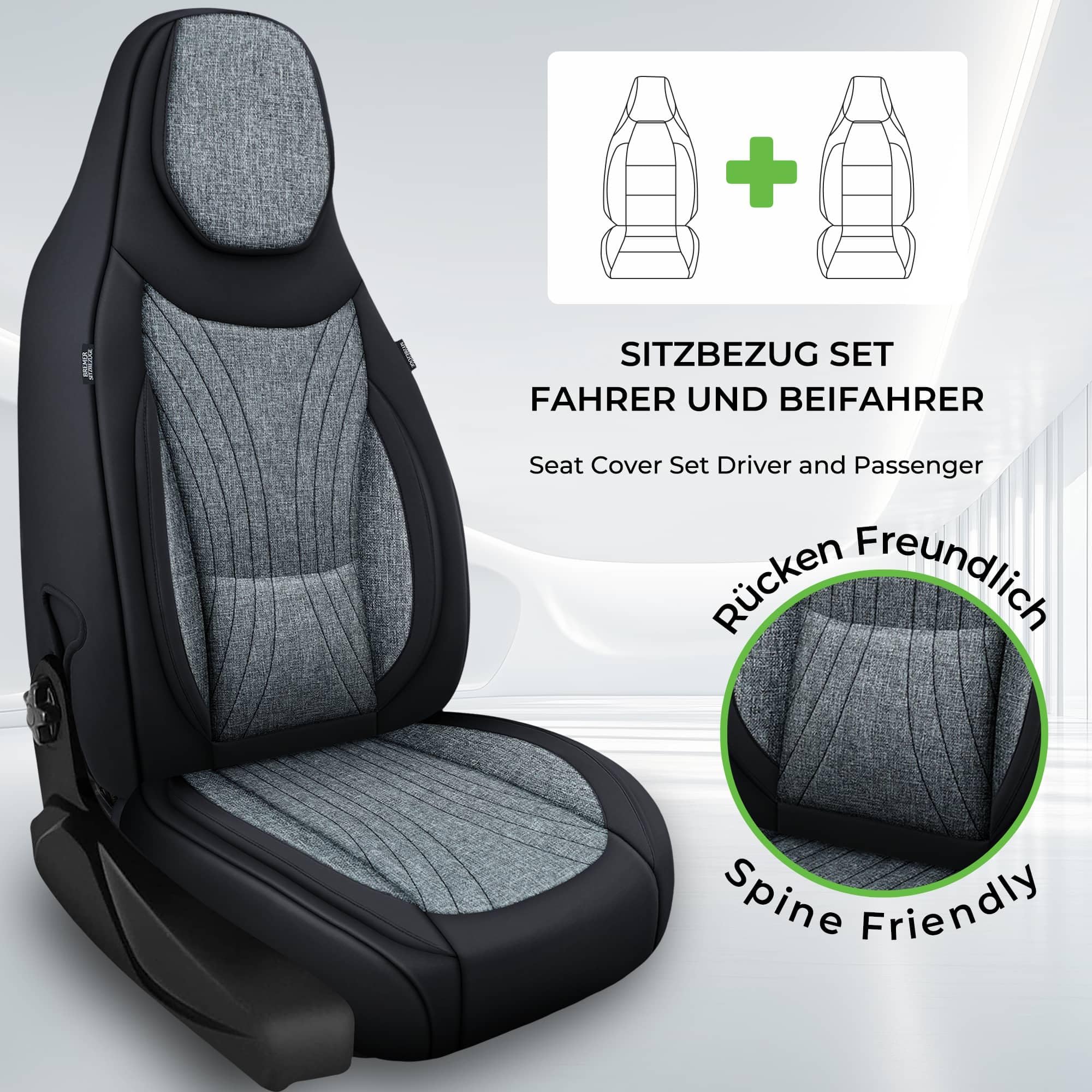 BREMER SITZBEZÜGE Toyota Aygo 2 rok produkcji od 2014 kompatybilne pokrowce w kolorze czarnym/szarym C1