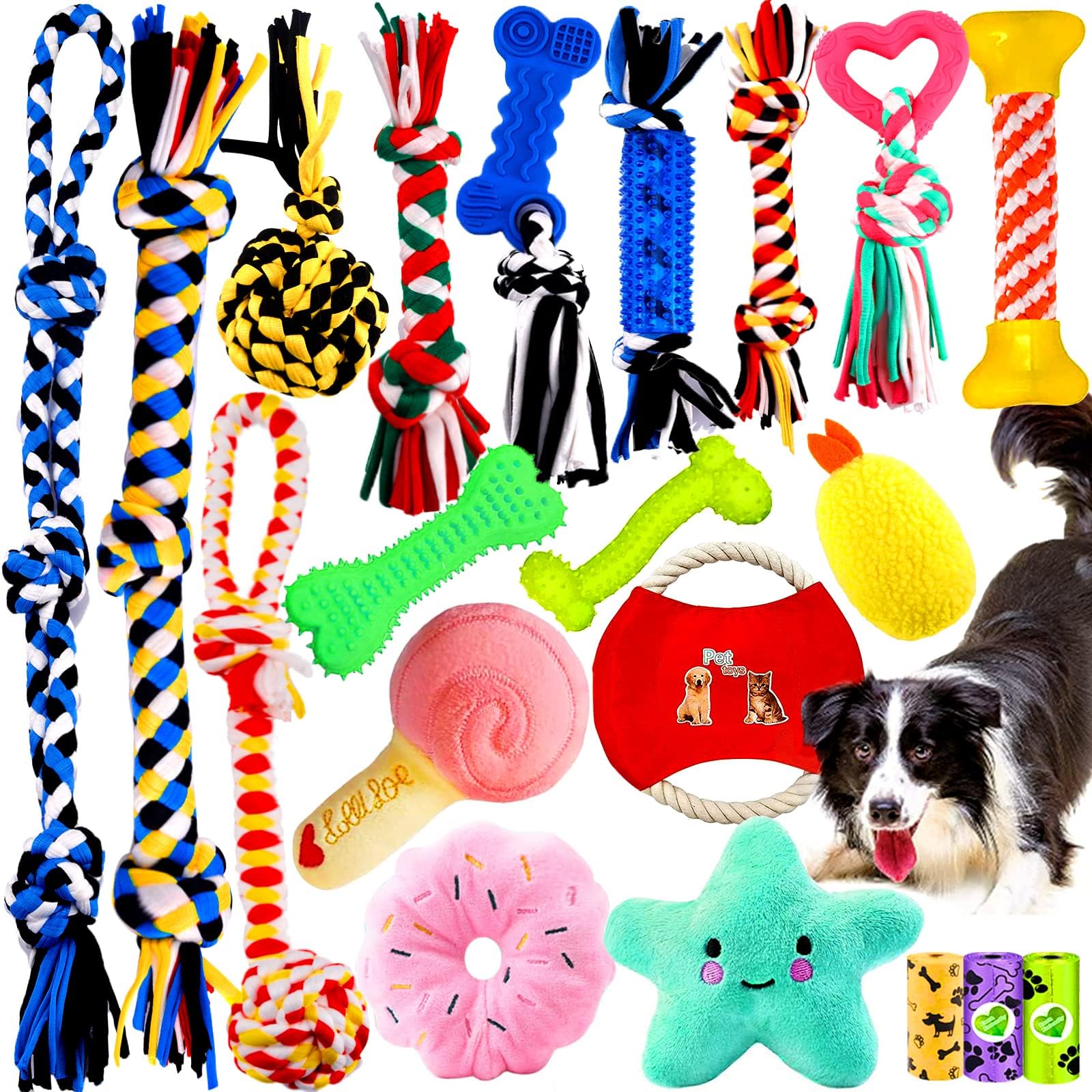 haustier spielzeug Hundespielzeug,MAISITOO 19 Pcs Seil Ball robuste Zähne Kauen langlebig