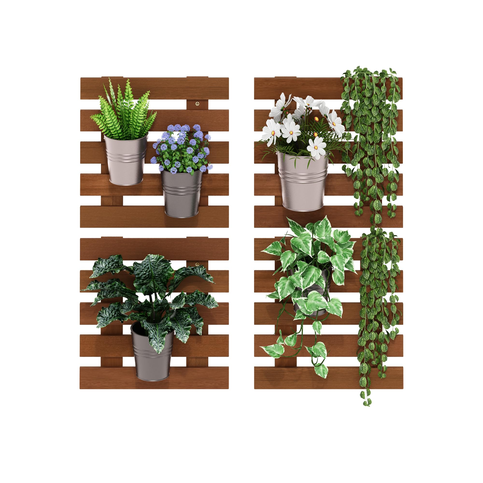 Furinno TIOMAN Jardinera Vertical De Pared para Exterior, Juego De 4 Maceteros Colgantes De Madera, para Plantas De Interior Y Exterior, Balcón Y Patio, Madera Clara