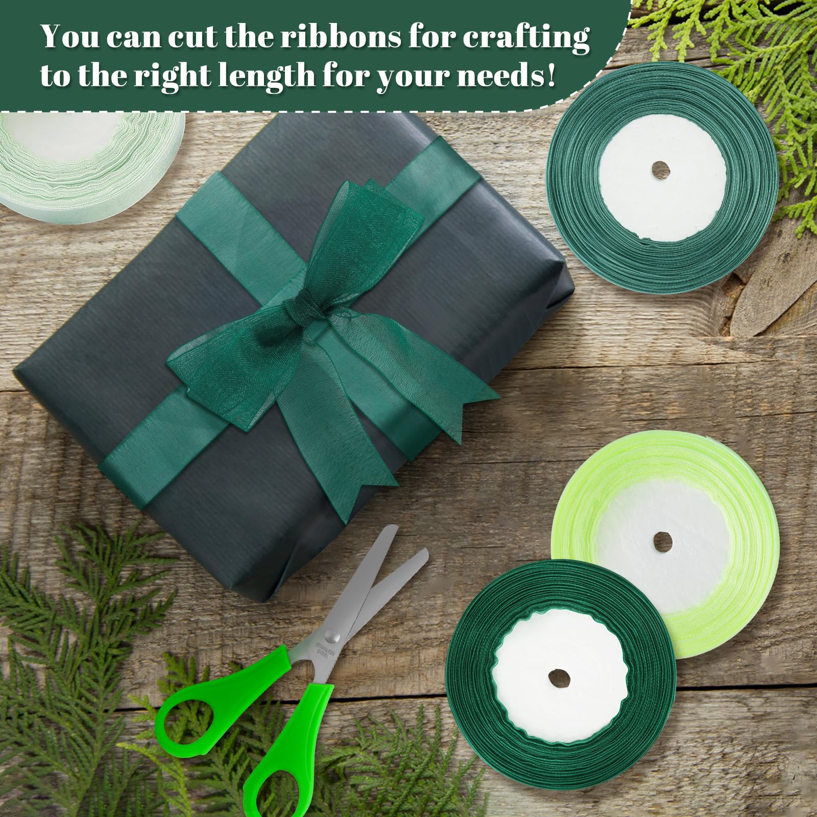 DMiotech Nastro Organza Verde Scuro 50 Yards (46 Metri) - Larghezza 6mm Con Bordo Metallico Per Decorazioni Fai Da Te