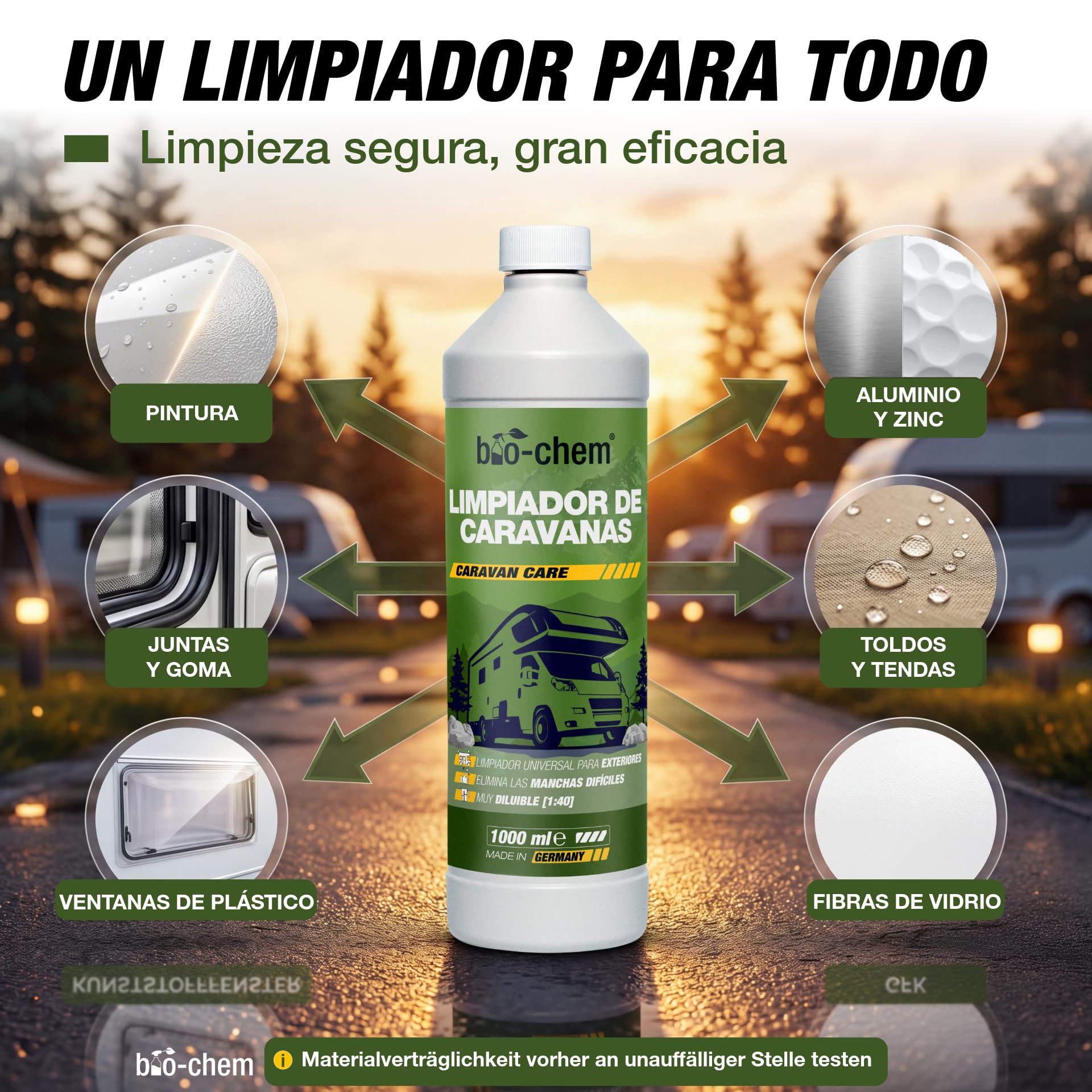 Bio-Chem - Producto de Limpieza para caravanas y autocaravanas 2L - Limpiador para autocaravanas, caravanas, toldos - Mantenimiento de vehículos de Camping