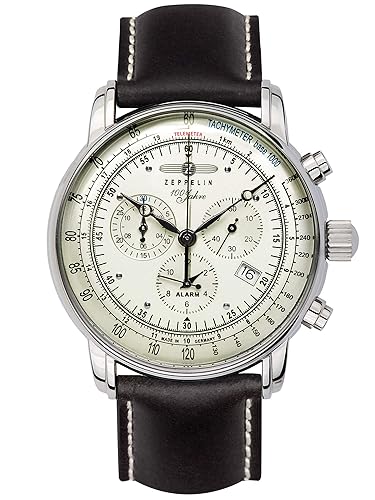 Zeppelin Uhr 100 Jahre Chronograph Alarm Leuchtblatt 8680