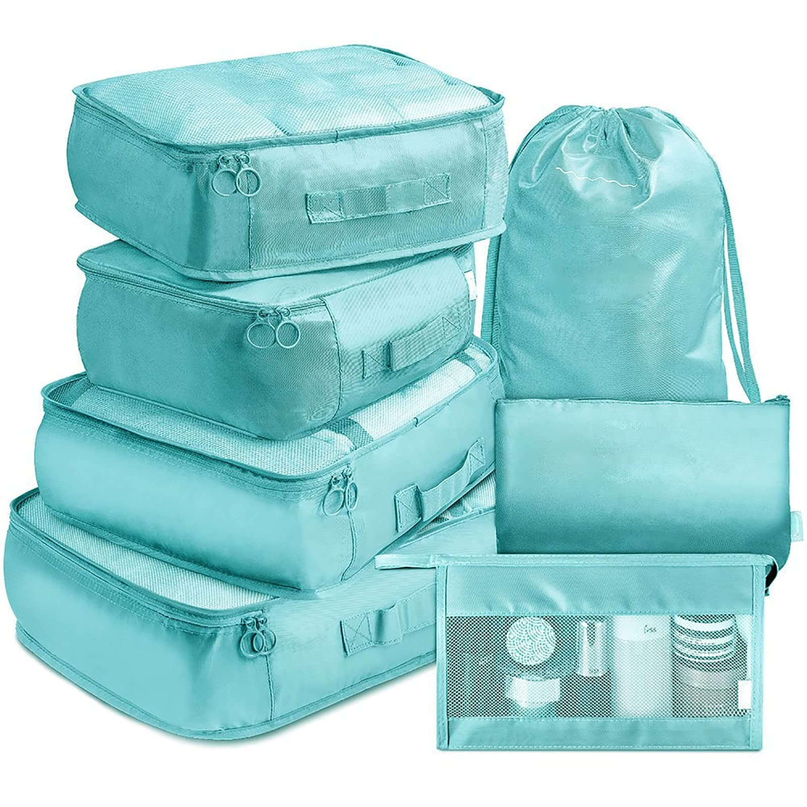 Packwürfel, 7 Stück, Dicke Reise-Organizer, Packtaschen, Reisegepäck-Pack-Organizer mit Schuhbeutel, Himmelblau